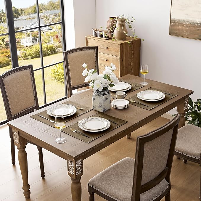 Romanstile Cloth Placemats Set of 6-12 x 18 Inch, Heat Resistant Double Layered Thickened Burlap Place Mats, Washable Faux Linen Farmhouse Table Mats for Kitchen/Dining/Party/Outdoor, Brown