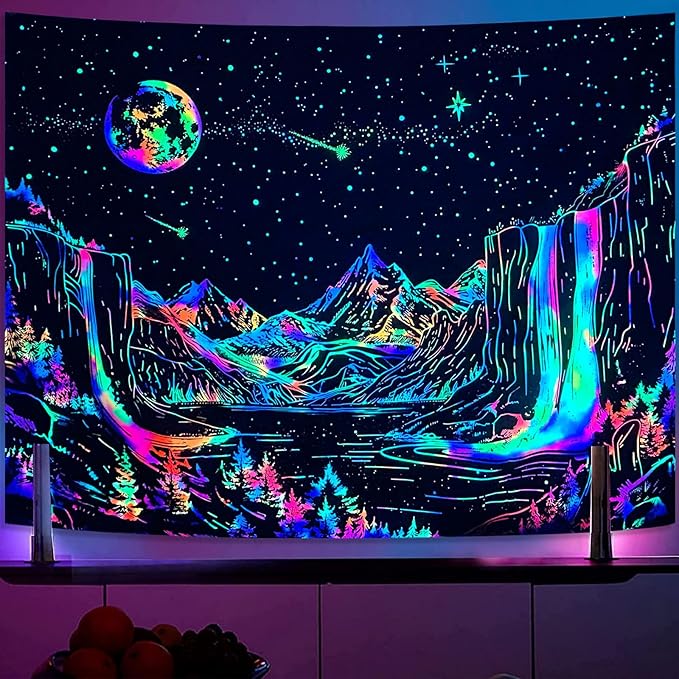 Lunerfex Starry Mountain Blacklight Wall Tapestry - Celestial Landscape Wall Hanging for Bedroom and Living Room Decor - 3648 Inches