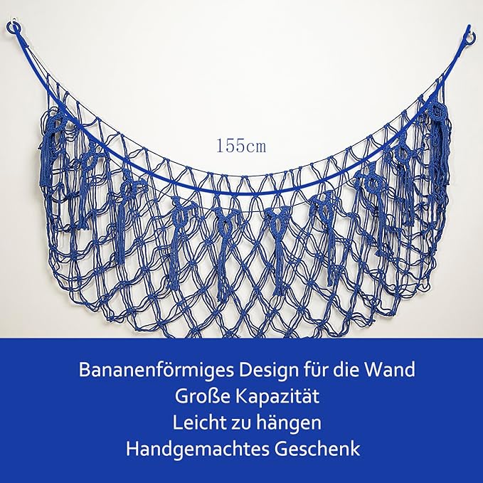 Large Stuffed Animal Storage Net or Hammock for Wall Mounted Macrame Stuffed Animal Display For Boho Nursery Baby Boy Playroom Toy Organizers Pet Net-Blue