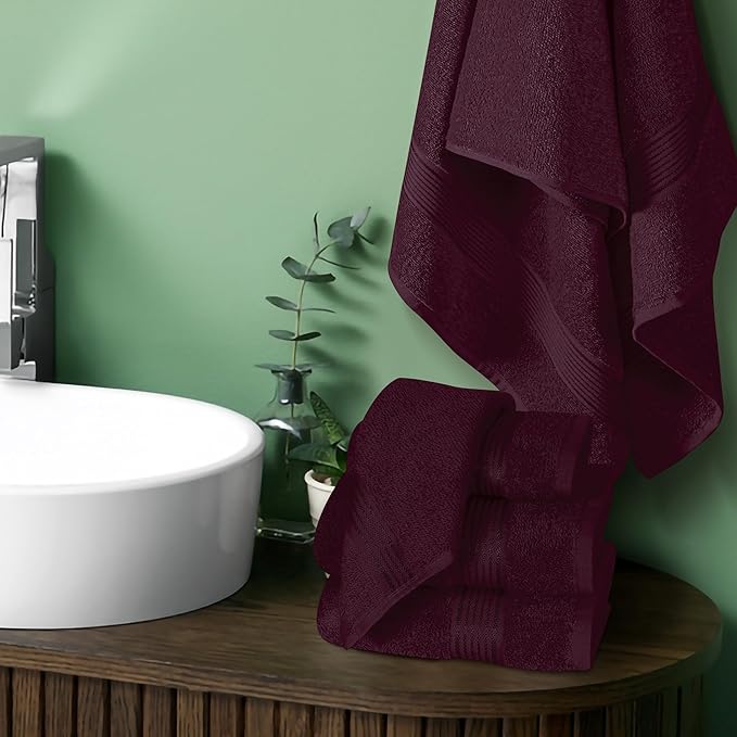 Belizzi Home Ultra Soft 6 Pack Cotton Towel Set, Contains 2 Bath Towels 28x55 inch, 2 Hand Towels 16x24 inch & 2 Wash Coths 12x12 inch, Ideal for Everyday use, Compact & Lightweight - Burgundy Red