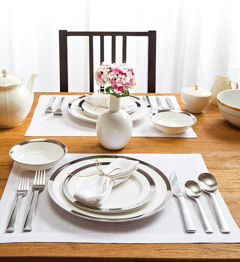 Solino Home Linen White Placemats Set of 6-100% Pure Linen Placemats 14 x 19 Inch for Summer - Fete