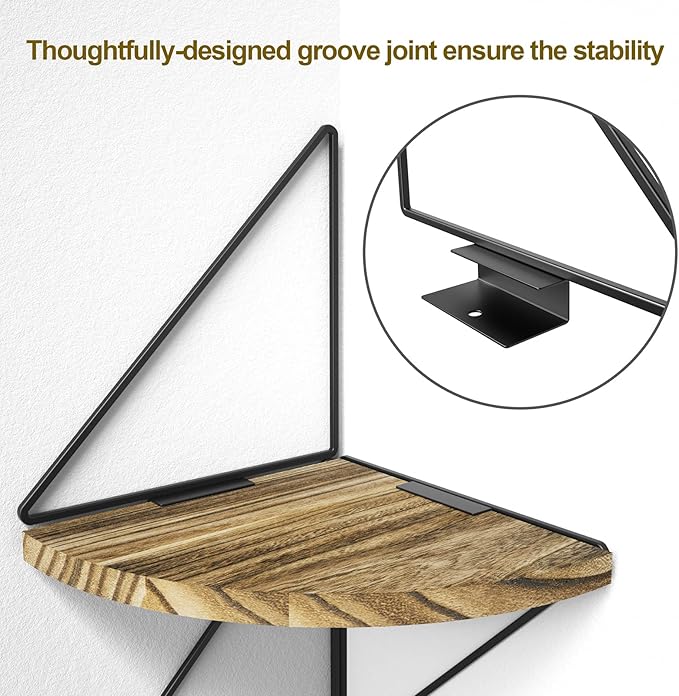 SZQINJI Wall Mount Corner Shelf 4-Tier Rustic Wood Floating Shelves Wall Hanging Shelves for Bathroom Bedroom Living Room Kitchen Office and More Carbonized Black