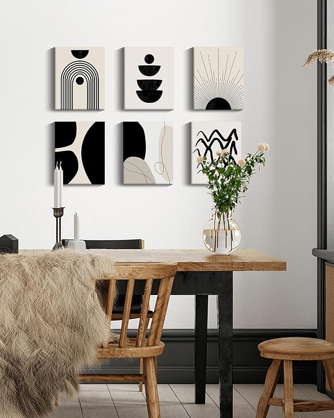 ๐๐ฟ๐๐ผ๐๐บ Abstract Boho Wall Art Minimalist Geometric ๐๐ฟ๐ฎ๐บ๐ฒ๐ฑ Wall Decor Boho Room Decor Black Brown Beige Line Art Canvas Painting Mid Century Modern Prints Bohemian Posters for Living Room Bedroom