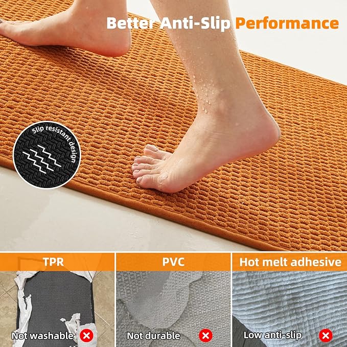 Bathroom Rugs Non Slip Washable, Super Absorbent Thin Bath Mat Quick Dry Low Pile Bathroom Rug, Orange 24"x47"