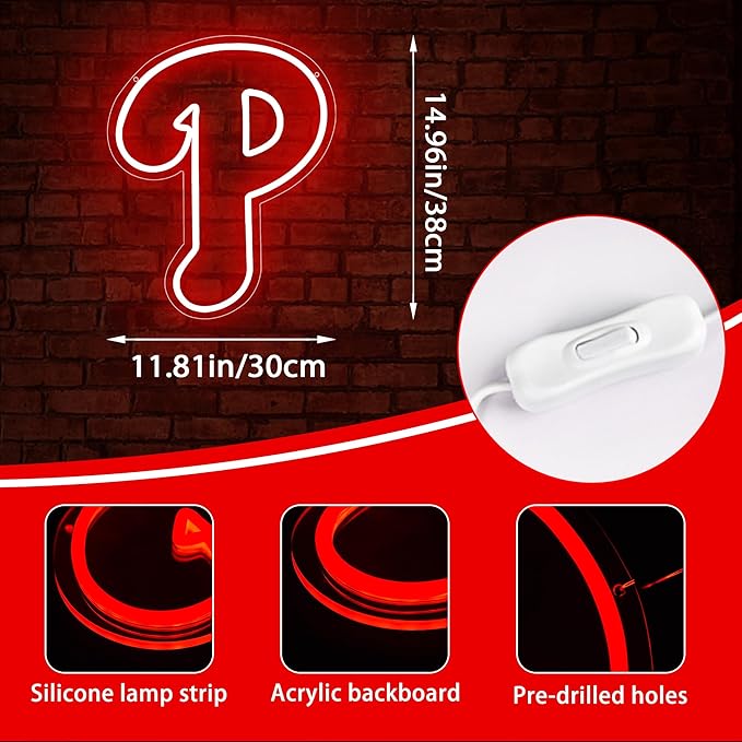 Neon Sign for Wall Decor Neon Light for Man Cave Baseball Team Logo Neon Led Sign USB Powered Baseball Gift for Men Room Decor Size14.9 * 11.8inch(ZYLD137)