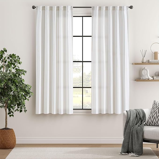 Jinchan Yellow and White Striped Curtains 63 Inch Length for Living Room Bedroom - Pinstripe Privacy Light Filtering Rod Pocket Modern Window Curtains Set 2 Panels