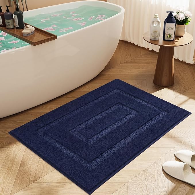 HOMORE Bathroom Runner Rug 24x36 Inch, Navy Blue Non Slip Bath Rug for Bathroom, Thick Soft and Absorbent Microfiber Bathroom Mat, Washable Plush Bath Runner Rugs Carpet for Shower Floor