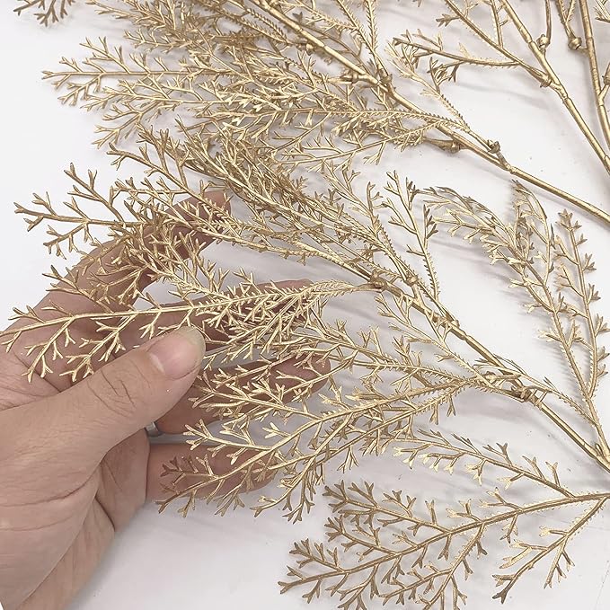 Fake Golden Branch Plants, Christmas Artificial Gold Antlers Plant 30" Tall Plastic Twig Branches Faux Grass for Xmas Décor Party Indoor Outdoor Wedding Table Centerpiece DIY Decoration - 2 Pack