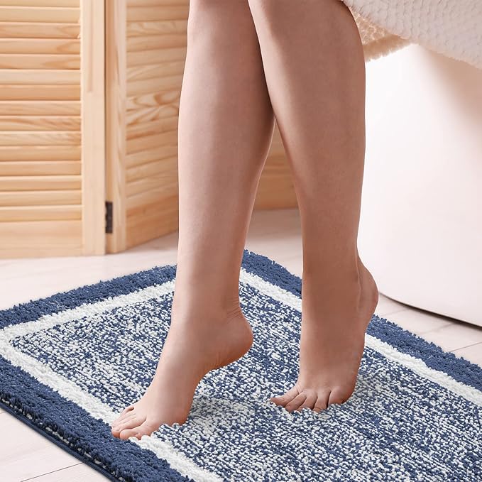 CozeCube Bath mats for Bathroom Non Slip, Fluffy Shaggy Bath Rugs for Bathroom Washable, Extra Soft and Absorbent Microfiber Bath Rugs for Shower Sink, Kitchen Sink, Navy Blue, 24" x 36"