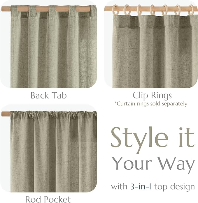 jinchan Linen Blend Curtains 96 inch Length 2 Panels for Bedroom Living Room, Floor to Ceiling 50 inch Wide Farmhouse Drapes with Rod Pocket Back Tab(50W x 96L, Light Green)