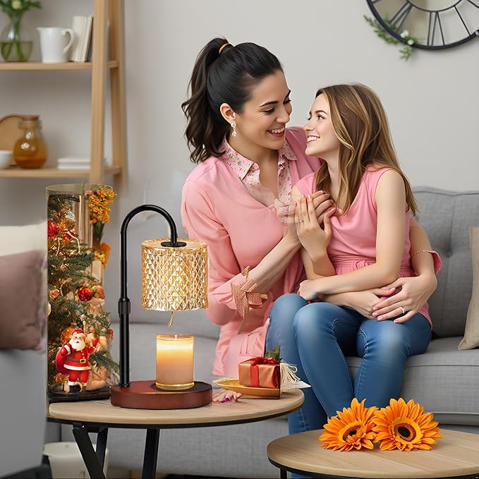 Electric Candle Lamp Warmer with Timer Dimmer Adjustable Height,Gifts for Women and Men,Vintage Home Decor with 2 Bulbs