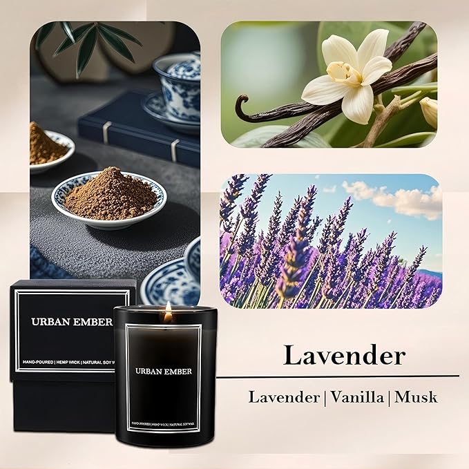 Lavender Scented Candle, Aromatherapy Candle for Home Scented - 55 Hours Long Lasting Soy Wax Candle - Strong Fragranced Black Candle Gift for Women & Men, 8 oz
