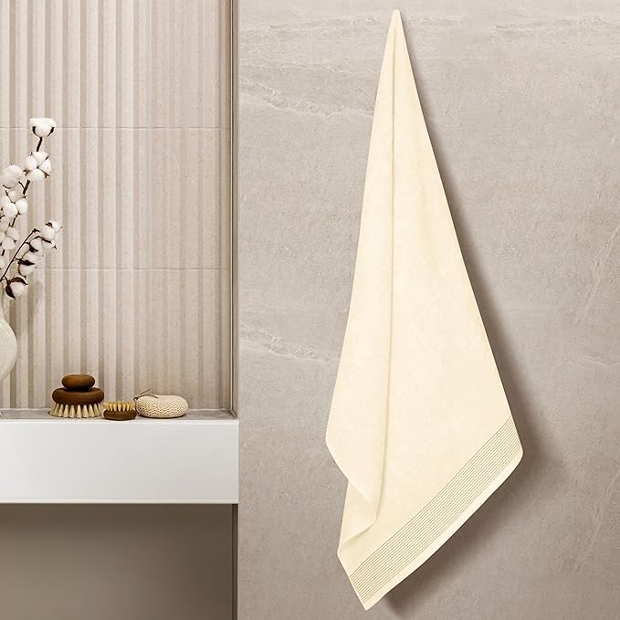 Belizzi Home Ultra Soft 4 Pack Oversized Bath Towel Set 27x54 inches, 100% Cotton Bath Towels, Highly Absorbant Compact Quickdry & Lightweight Towel, Ideal for Gym Travel Camp Pool - Ivory