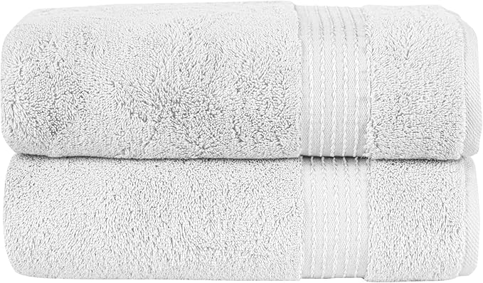 Elegant Comfort Premium Turkish Cotton 2 Pack Bath Towel Set - 27 x 54 inch, Luxurious Hotel Spa Quality 100% Turkish Cotton 2PC Bath Towel Set - Highly Absorbent - Soft Bathroom Towels, White
