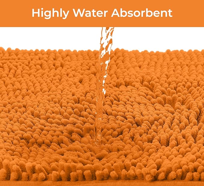 LuxUrux Bathroom Rugs Sets 2 Piece: Quick Dry, Soft Plush Anti-Slip, Super Absorbent. Includes Rectangular (31x20 inches) & U-Shaped Toilet Mat (20x20 inches) | Orange