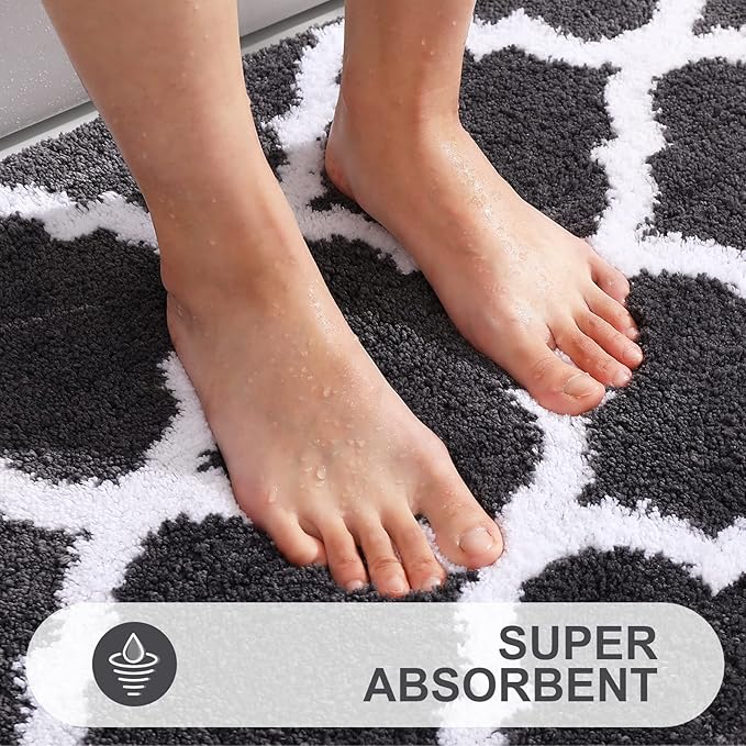 OLANLY Bathroom Rugs 71x24, Soft and Absorbent Microfiber Bath Rugs, Non-Slip Shaggy Shower Carpet, Machine Wash Dry, Bath Mats for Bathroom Floor, Tub and Shower, Dark Grey
