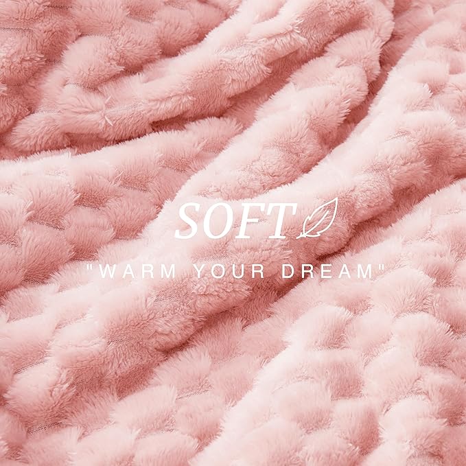 EXQ Home Fleece Throw Blanket for Couch or Bed - 3D Imitation Turtle Shell Jacquard Decorative Blankets - Cozy Soft Lightweight Fuzzy Flannel Blanket Suitable for All Seasons(50"×60",Pink)