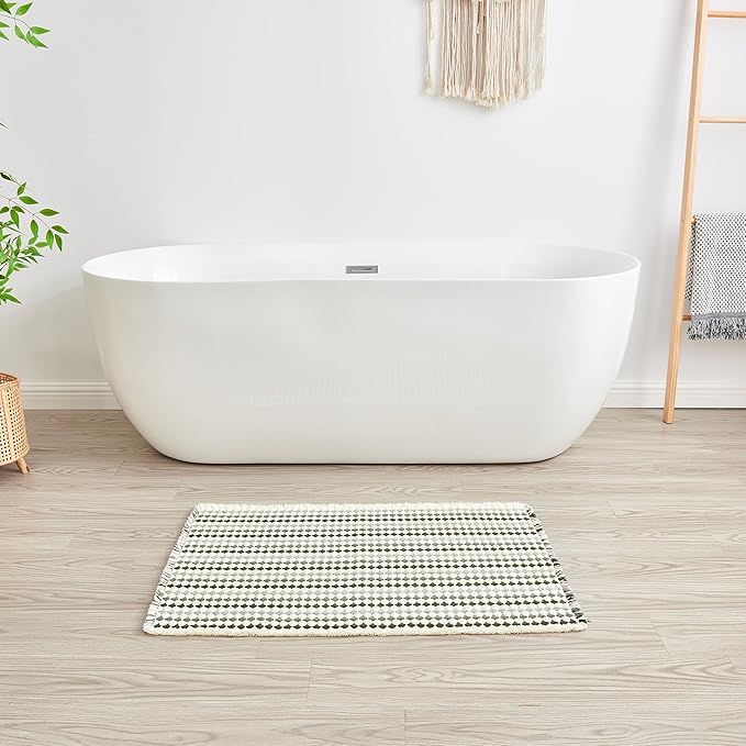 Douceur Boho Bath mat for Bathroom Floor Non Slip, Acrylic Blend Cute Bath Mats with Tassels, Quick Dry Bath Rugs Machine Washable, 24" x 36", Grey