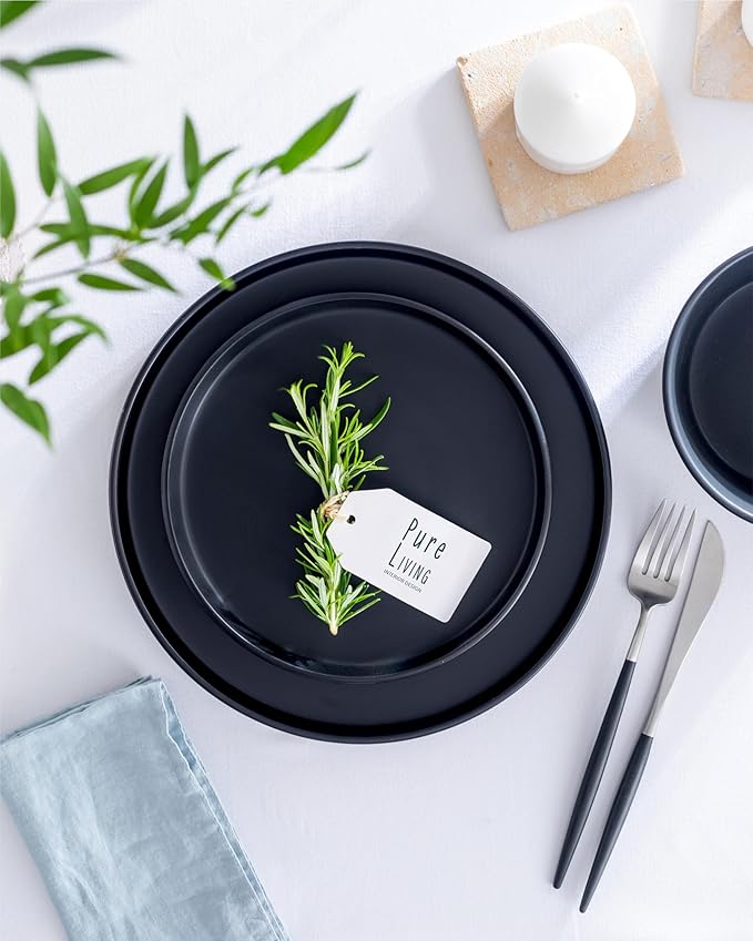 Small Dinner Plates Set of 2, 7.5" Stoneware Plates, Stylish Salad Plates, Dessert Plates Ceramic, Dishwasher and Microwave Safe Matte Black Ceramic Plates, Appetizer Plates, Ceramic Plate Set