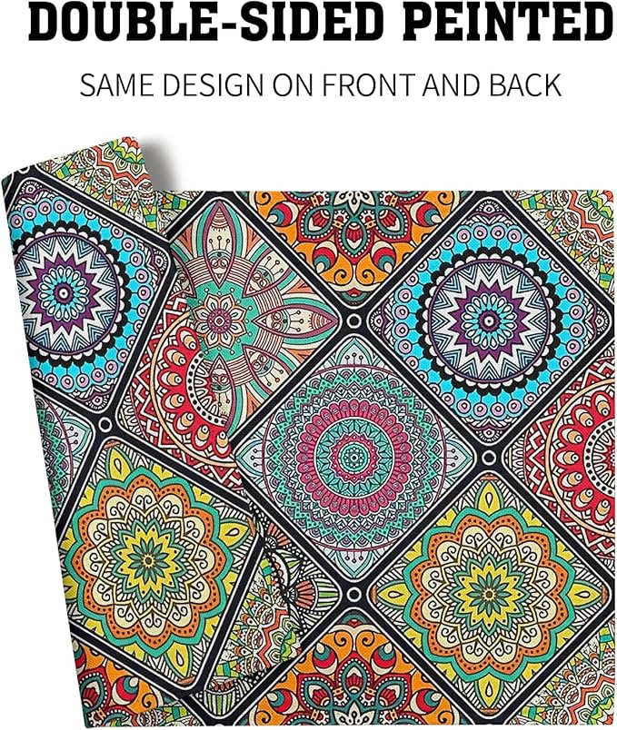 Giwawa Boho Mandala Placemats, Mexican Ethnic Traditional Pattern with Geometric Plaids, Abstract Flower Washable Linen Table Place Mats Set of 4 for Dining Kitchen Party, 12"x18"