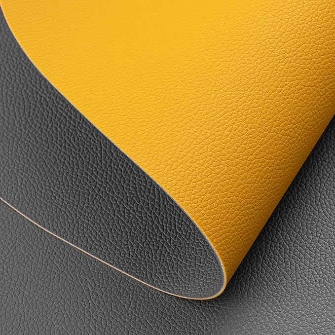 Myir JUN Placemats, Dual-Sided Placemats Waterproof Faux Leather Placemats Set of 6 Place Mats and Coasters Non-Slip Washable Table Mats for Dining Table (Gray Yellow, Set of 6)