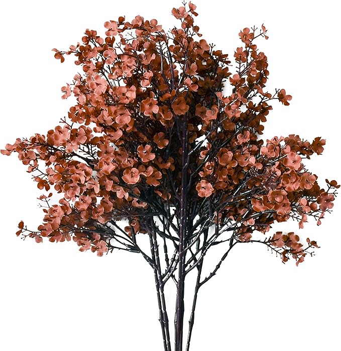 Mandy's Brown Artificial Baby’s Breath Flowers 6 Bundles Silk Gypsophila with Bendable Stems for Fall Centerpiece Wedding Decor and Table Arrangements
