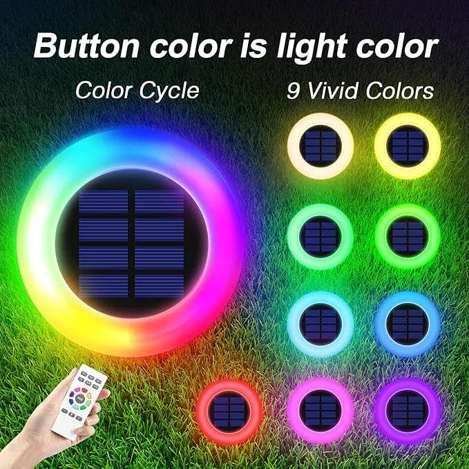 intelamp Solar Pathway Lights Outdoor, 6 Pack 9 Color Changing with Remote Control, Dusk to Dawn Solar Powered Waterproof LED Ground Lighting for House Outside Lawn Garden Yard Patio