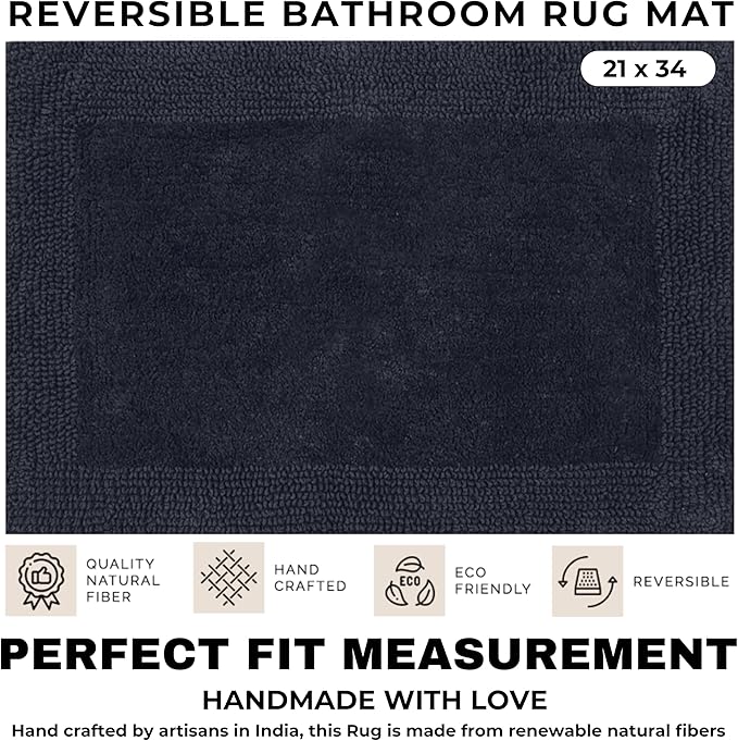 Craft Bedding Bathroom Mat - White Cotton Reversible, Machine Washable 21x34 DK Grey