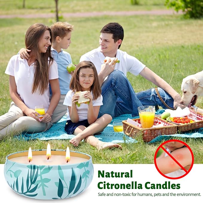 Citronella Candles Outdoor, 3-Wick Large Citronella Candles for Patio, 3 Packs Natural Soy Wax Summer Candle Set, 200 Hours Long Lasting Burning Lemongrass Scented Candle for Garden Balcony Camping