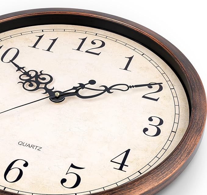 Bernhard Products Vintage Brown Wall Clock Silent Non Ticking 18 Inch Extra Large Quality Quartz Battery Operated Round Decorative Easy to Read for Home Kitchen Living/Dining Room Bedroom Office