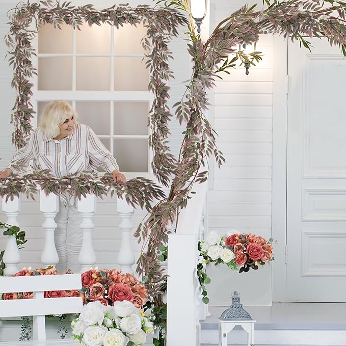 RECUTMS Artificial Hanging Willow Leaves Greenery 2Pcs 5.7Ft Fake Silk Leaves Ivy Garland Faux Vine Plants Decoration for Indoor Outdoor Home Garden Wedding Jungle Birthday Party Table Spring Decor