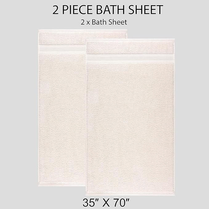 Quick-Dry, Soft & High Absorbent Jumbo Bath Sheet 35"x70" Cotton Turkish Bath Towel Set of 2 | Daily Use 100% Cotton for Bathroom, Gym & More | Bathroom Towels Set (2 Pcs, Ivory Lace)