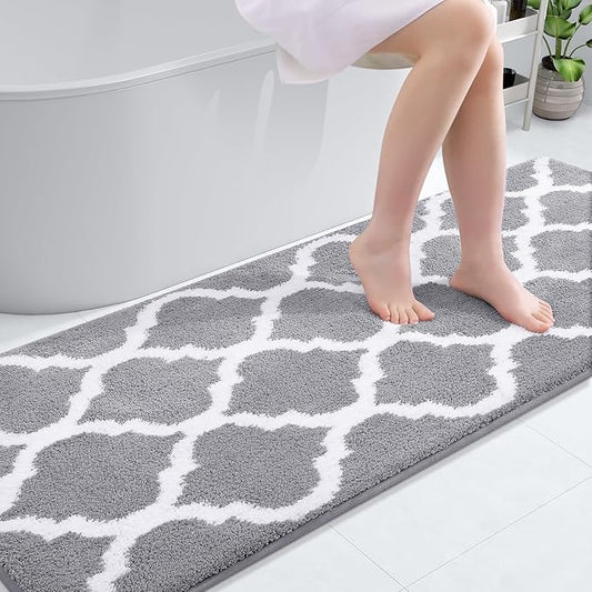 OLANLY Bathroom Rugs 71x24, Soft and Absorbent Microfiber Bath Rugs, Non-Slip Shaggy Shower Carpet, Machine Wash Dry, Bath Mats for Bathroom Floor, Tub and Shower, Grey