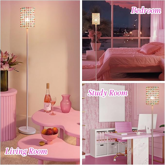 ONEWISH Floor Lamps,Modern Standing Lamp for Living Room Bedroom,3000K Warm Lighting Tall Lamp with LED Bulb,Unique Design Modern Aesthetic Lamp with Beaded Lampshade for Home Decor Birthday Gift