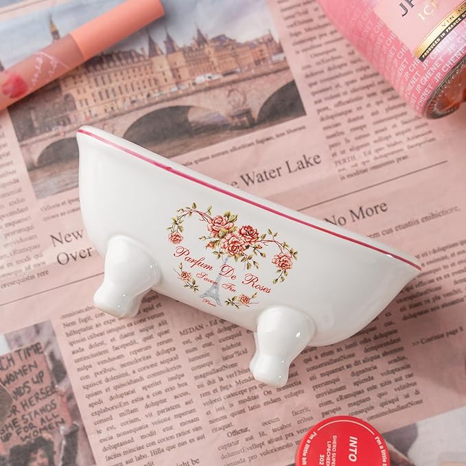 1 Piece 5.7"" Mini Ceramic Clawfoot Double Ended Bathtub Soap Dish Vintage Decortative Soap Dish (Style 01)