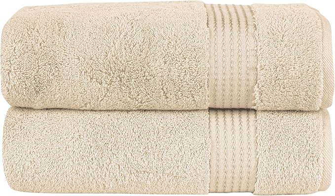 Elegant Comfort Premium Turkish Cotton 2 Pack Bath Towel Set - 27 x 54 inch, Luxurious Hotel Spa Quality 100% Turkish Cotton 2PC Bath Towel Set - Highly Absorbent - Soft Bathroom Towels, Ivory