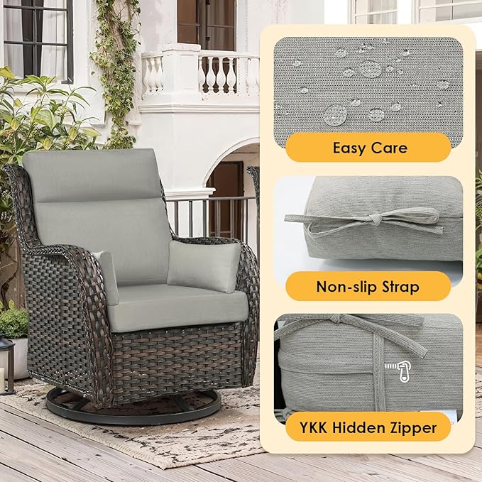 Sunbrella Outdoor High Back Chair Cushion, 2 Pack 48 x 24 inches Patio Chair Cushions Water Repellent Rocking Cushions Indoor Furniture Seat Pad with 2 Pillows, Specrtum Pebble
