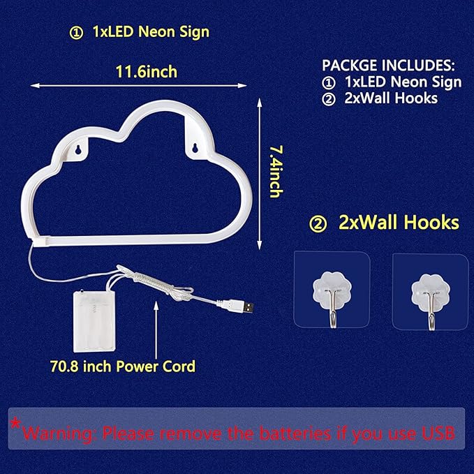 LED Cloud Neon Light for Wall Decor, Battery or USB Powered Sign Shaped Decoration Wall Lights for Bedroom Aesthetic Teen Girl Kid Room Birthday Wedding Party Halloween (Red)