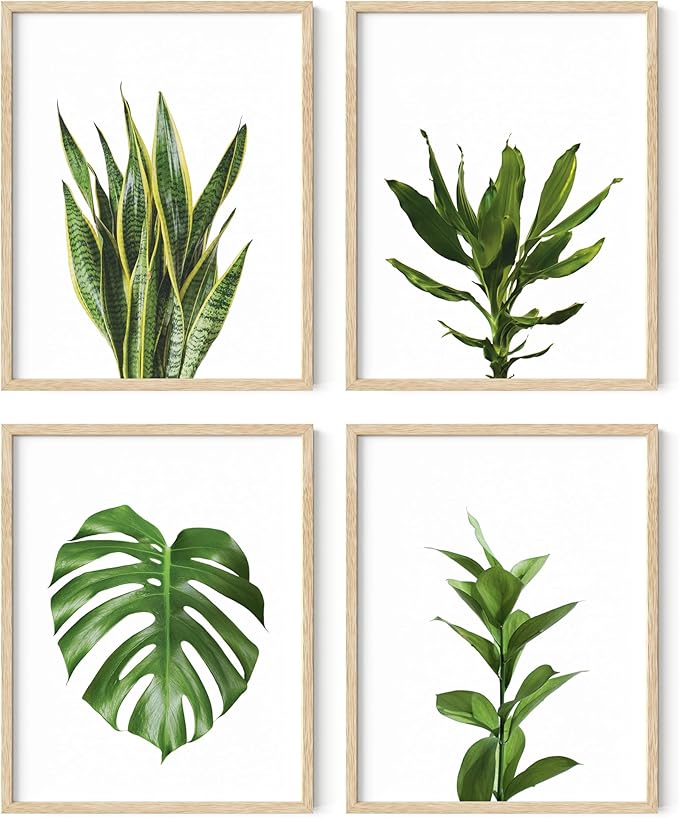 HAUS AND HUES Plant Wall Art - Set of 4 Plant Pictures Wall Art and Green Wall Art Collection, Botanical Prints, Sage Green Leaves Paintings For Wall, Minimalist Wall Art (Beige Frame, 11x14)