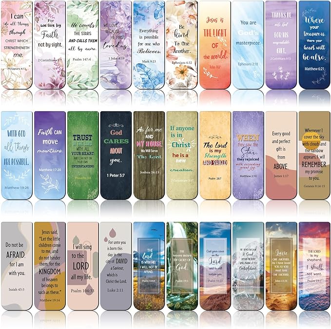 Chinco 30 Pcs Christian Bookmarks Magnetic Bible Verse Bookmarks Religious Scripture Inspirational Church Supplies Motivational Prayer Page Clip for Women Kid Student Teacher School Gift (Mixed)
