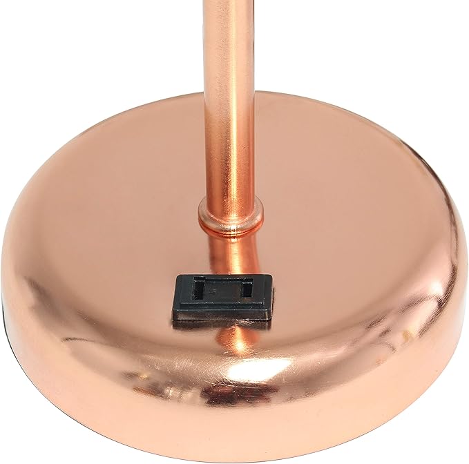 Simple Designs LT2024-RGD-2PK Two Pack Rose Gold Stick Table Desk Lamp Set with Charging Outlet and Drum Fabric Shade for Living Room, Hallway, Nightstand, Office, White Shade