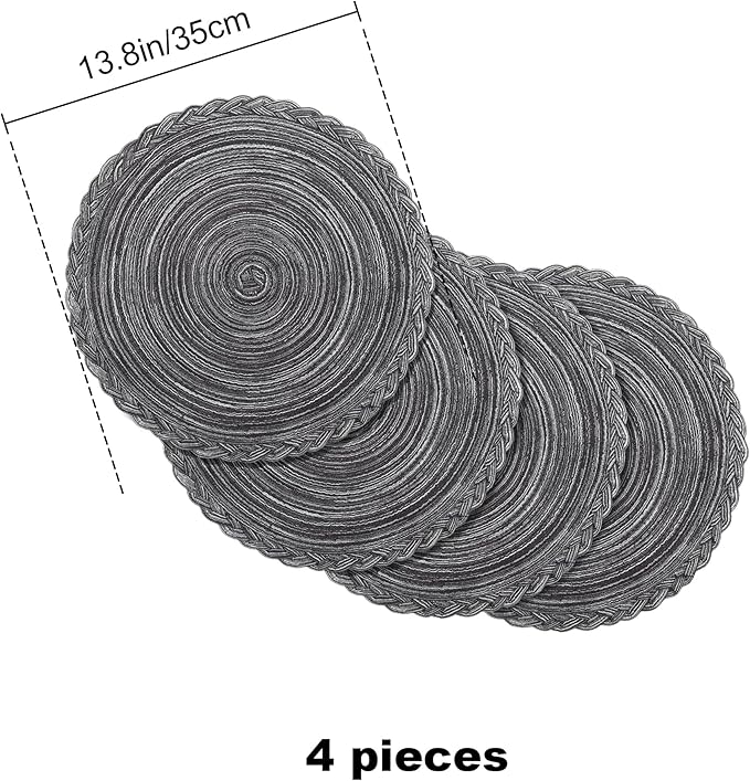 fanquare Round Woven Placemats Set of 4, 15 Inch Braided Placemats Gray Kitchen Table Mats Indoor & Outdoor Placemats for Dining Party Daily Use