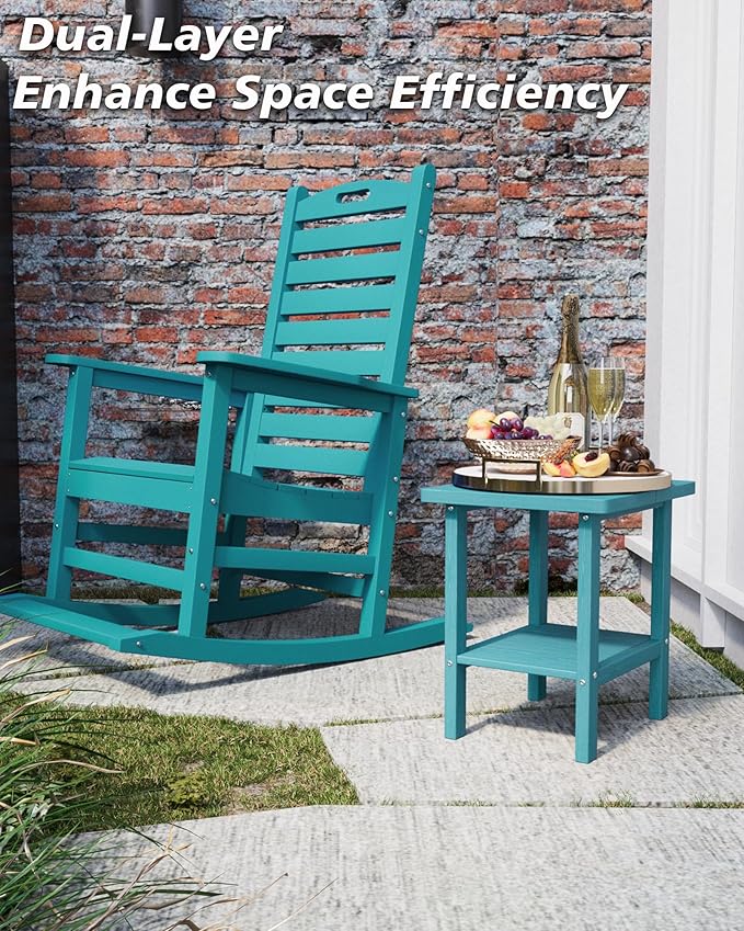 2-Tier Adirondack Square Outdoor Side Table, Pool Composite Patio Table, Weather Resistant End Table for Patio, Backyard, Pool, Easy Maintenance - Aruba