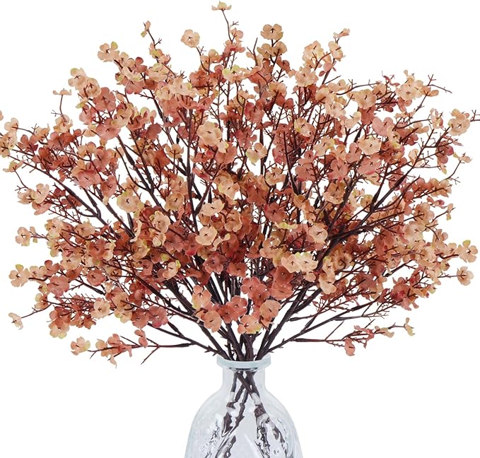 AILANDA Babys Breath Artificial Flowers Fall Faux Gypsophila Bouquet Real Touch Fake Silk Flowers for Fall Home Decor Indoor Wedding Floral Arrangement Party Autumn Table (6PCS, Dusty Pink+Khaki)