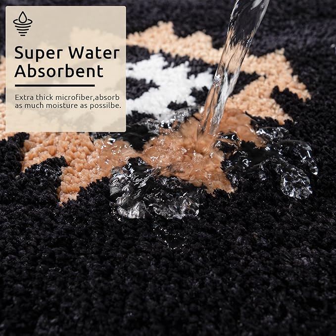 DEXDE Bathroom Runner Rug 24x60 Boho Long Bath Mat Rug for Bathroom Bedroom Hallway Kitchen Luxury Soft Absorbent Large Modern Geometric Carpet Western Farmhouse Carpet, Black