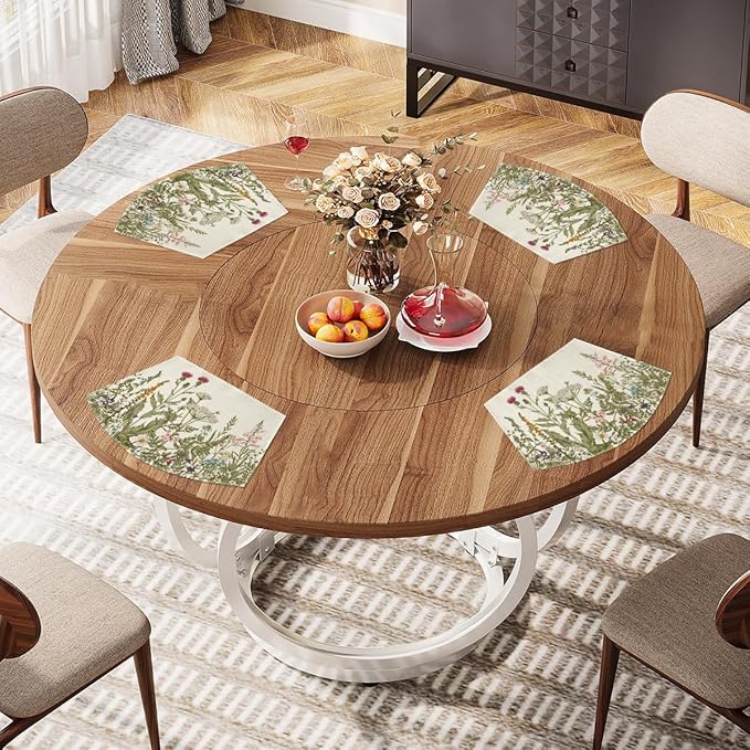 Artoid Mode Wild Flower Round Table Summer Wedge Placemats Set of 4, Seasonal Kitchen Dining Table Decoration for Indoor Party Home