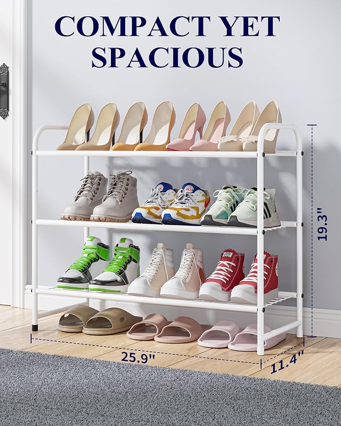 Kitsure Shoe Rack - Stainless Steel Shoe Organizer, Sturdy Shoe Rack for Closet and Front Door Entrance, Free Standing Shoe Shelf, Closet Organizers and Storage, White