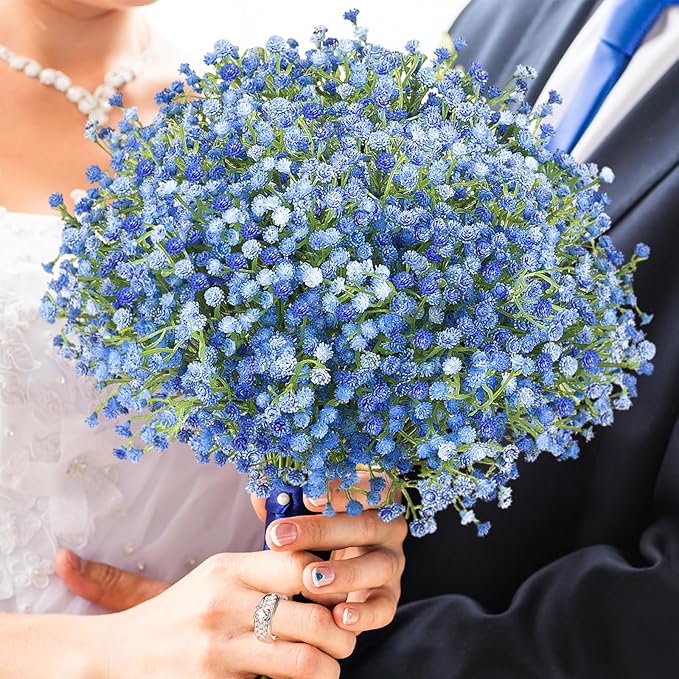 N&T NIETING Babys Breath Artificial Flowers Bulk, 30Pcs Fake Gypsophila Plants Artificial Baby Breath Flowers for Wedding Bouquets Party Home Garden Decoration, Blue