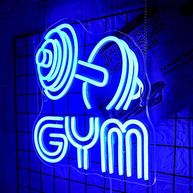 Dumbbell Neon Sign Barbell Gym Neon Signs Gym Letter Neon Light Gym Blue Barbell Neon Light Sign for Sports Room, Decor Club,Party Bar,Fitness Club Decoration(13x13inch)