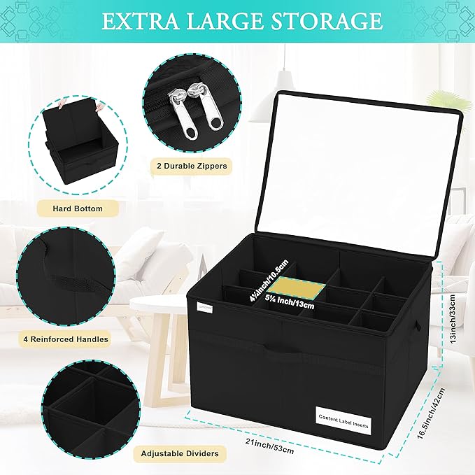 Shoe Storage Organizer, Fits 16 Pairs, Large Shoe Organizer Box for Closet, Clear Foldable Shoes Containers w/Bottom Support, Space Saving Shoe Cubby Storage Boxes w/Reinforced Handles, Black